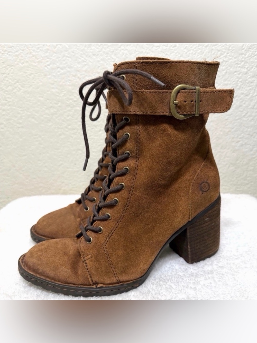 Born Shoes Cass suede lace-up boots in brown heeled boots Size 8.5